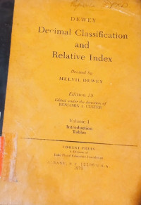 Image of Dewey Decimal Classification and Relative Index Edition 19
